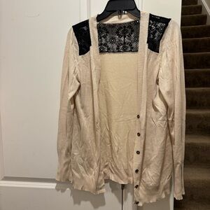 Brass Plum Elegant Cream Cardigan with Lace Detail